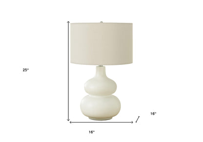 25" Cream Ceramic Gourd Table Lamp With Cream Drum Shade