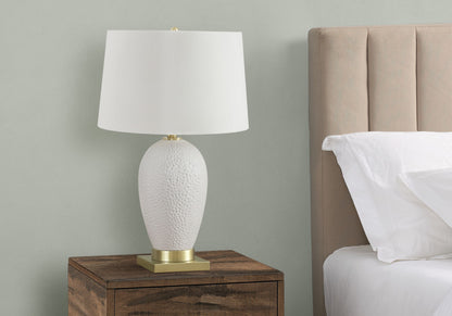 26" Gold and White Ceramic Urn Table Lamp With Cream Empire Shade