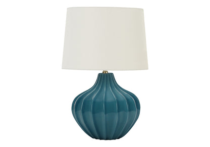 Lampe de table en céramique bleue de 24 po avec abat-jour empire crème