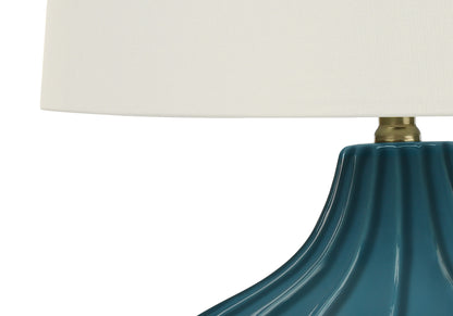 Lampe de table en céramique bleue de 24 po avec abat-jour empire crème