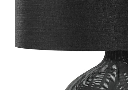 23" Black Ceramic Round Table Lamp With Black Drum Shade