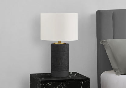 24" Black Cylinder Table Lamp With Ivory Drum Shade