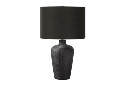 Lampe de table ronde en céramique noire de 24 po avec abat-jour tambour noir