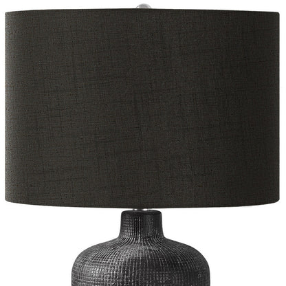 Lampe de table ronde en céramique noire de 24 po avec abat-jour tambour noir