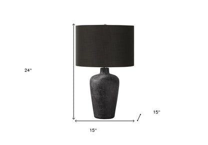 Lampe de table ronde en céramique noire de 24 po avec abat-jour tambour noir