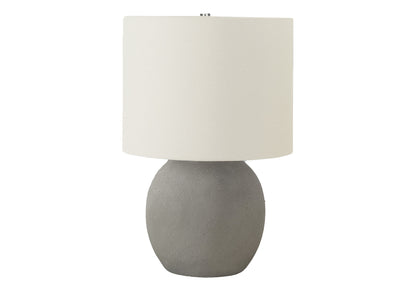 20" Gray Concrete Round Table Lamp With Ivory Drum Shade