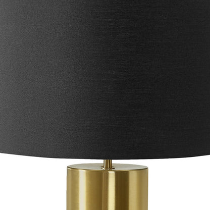 25" Black and Gold Concrete Cylinder Table Lamp With Black Drum Shade