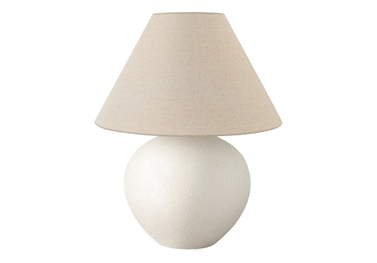 16" Cream Ceramic Round Table Lamp With Cream Empire Shade