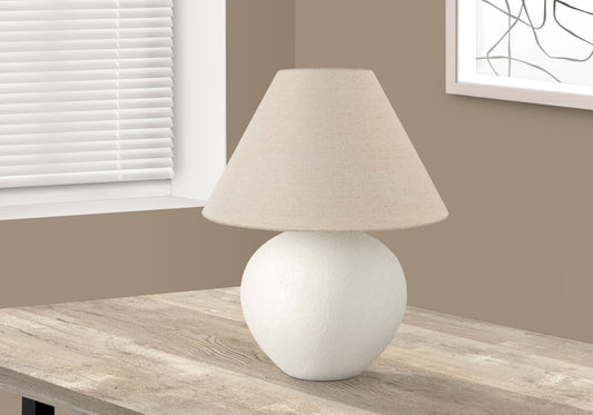 16" Cream Ceramic Round Table Lamp With Cream Empire Shade