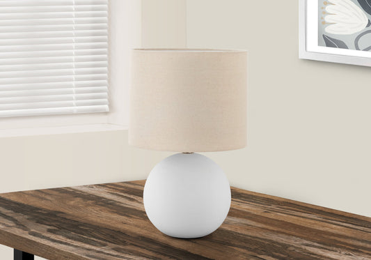 16" Cream Ceramic Round Table Lamp With Cream Drum Shade