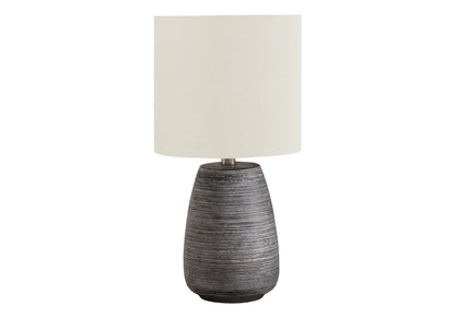 19" Gray Ceramic Round Table Lamp With Ivory Drum Shade