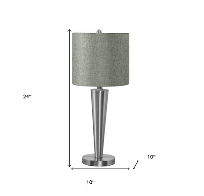 Set of Two 24" Silver Metal Candlestick USB Table Lamps With Gray Drum Shade