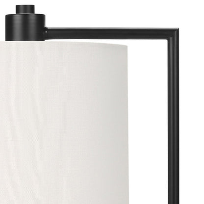 Lampe de table ronde USB en métal noir de 19 po avec abat-jour tambour ivoire