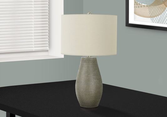 24" Gray Round Table Lamp With Ivory Drum Shade