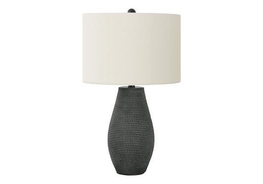 24" Black Round Table Lamp With Ivory Drum Shade