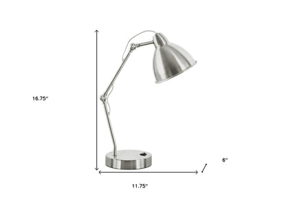 Lampe de table ronde USB en métal nickelé de 17 po avec abat-jour en forme de dôme en nickel