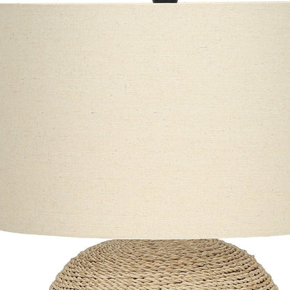 Lampe de table ronde en rotin beige de 25 po avec abat-jour tambour beige