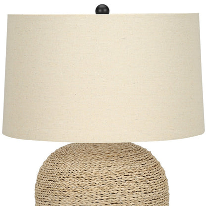 Lampe de table ronde en rotin beige de 25 po avec abat-jour tambour beige