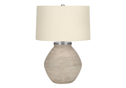 Lampe de table ronde en béton crème de 25 po avec abat-jour tambour beige