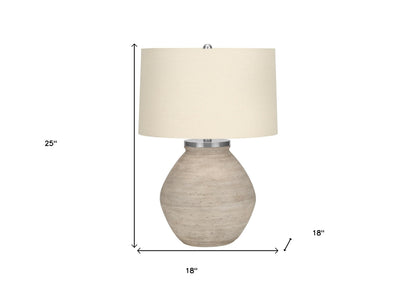 Lampe de table ronde en béton crème de 25 po avec abat-jour tambour beige