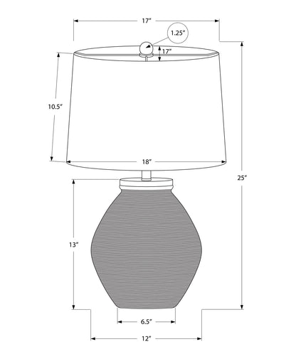 Lampe de table ronde en béton noir et doré de 25 po avec abat-jour tambour ivoire