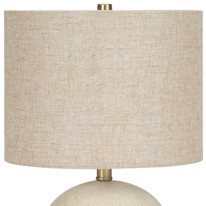 Lampe de table ronde en béton beige de 20 po avec abat-jour tambour beige