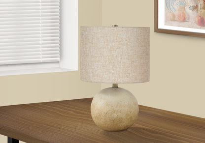 Lampe de table ronde en béton beige de 20 po avec abat-jour tambour beige