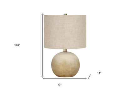 Lampe de table ronde en béton beige de 20 po avec abat-jour tambour beige