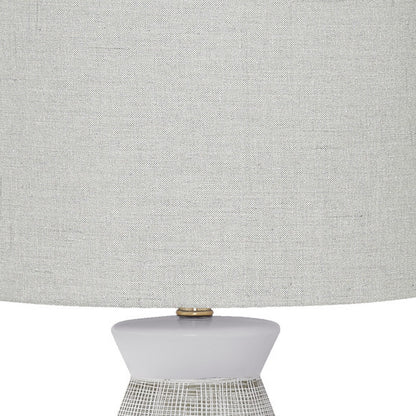 27" Gray and White Ceramic Round Table Lamp With Gray Drum Shade