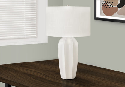 27" Cream Ceramic Geometric Table Lamp With Cream Drum Shade