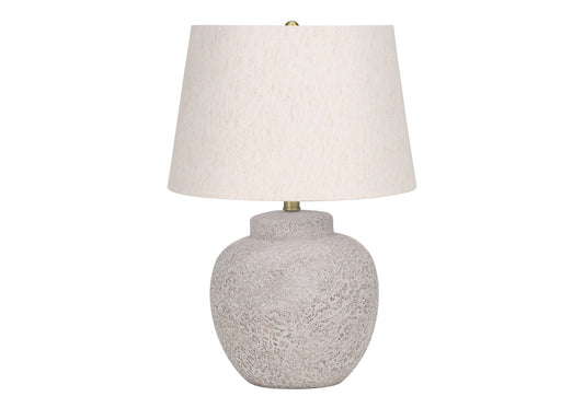 22" Cream Concrete Urn Table Lamp With Cream Abstract Empire Shade