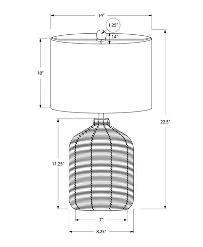 Lampe de table ronde en rotin noir de 23 po avec abat-jour tambour ivoire