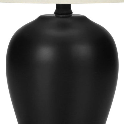 Lampe de table ronde en céramique noire de 17 po avec abat-jour tambour ivoire