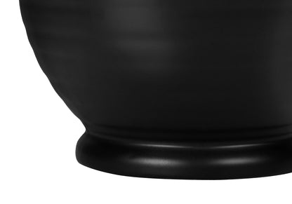 Lampe de table ronde en céramique noire de 17 po avec abat-jour tambour ivoire