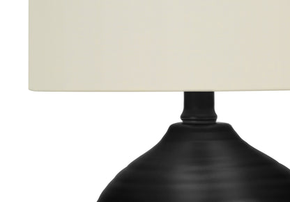 Lampe de table ronde en céramique noire de 17 po avec abat-jour tambour ivoire