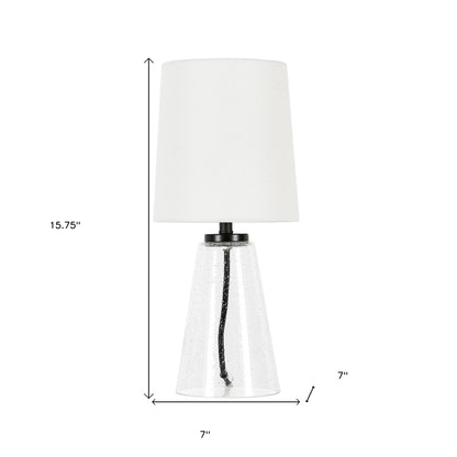 Lampe de table géométrique en verre transparent de 16 po avec abat-jour tambour blanc