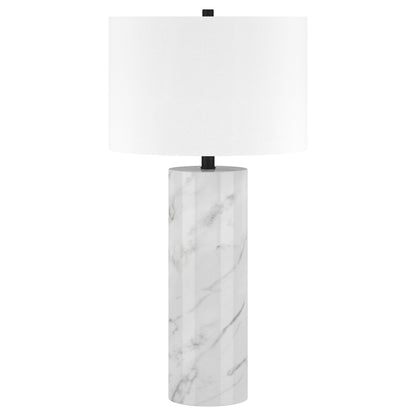 Lampe de table cylindrique en marbre blanc de 30 po avec abat-jour tambour blanc