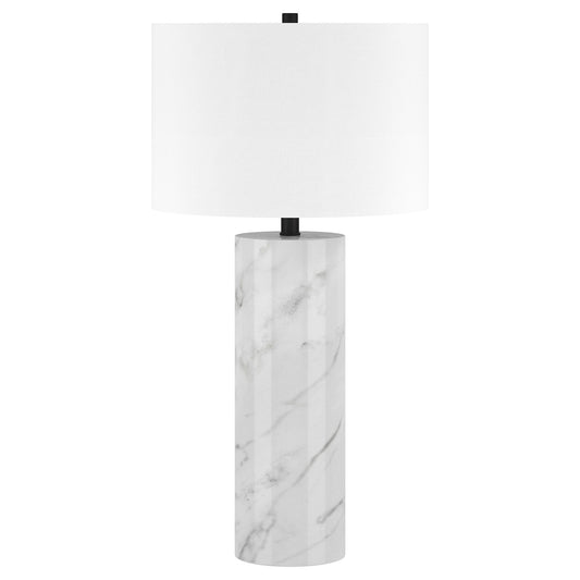 Lampe de table cylindrique en marbre blanc de 30 po avec abat-jour tambour blanc