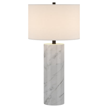 Lampe de table cylindrique en marbre blanc de 30 po avec abat-jour tambour blanc