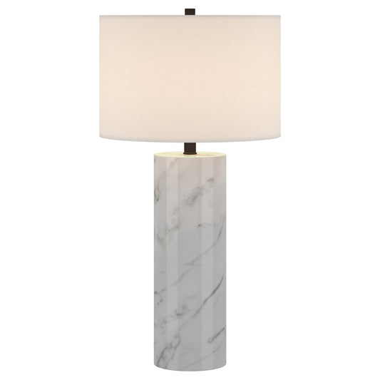 Lampe de table cylindrique en marbre blanc de 30 po avec abat-jour tambour blanc