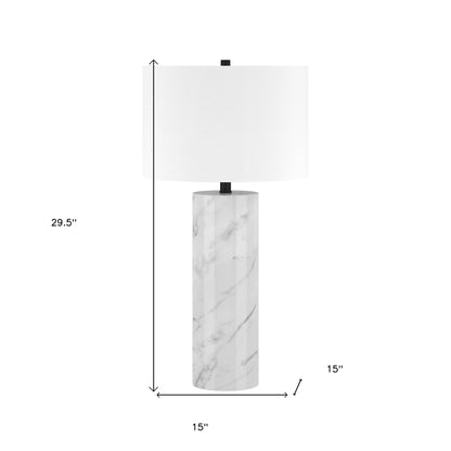 Lampe de table cylindrique en marbre blanc de 30 po avec abat-jour tambour blanc