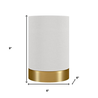 Lampe de chevet cylindrique en métal et laiton de 9 po avec abat-jour tambour blanc