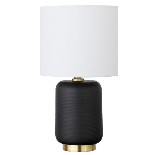 Lampe de table cylindrique en céramique noire et dorée de 15 po avec abat-jour tambour blanc