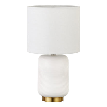 Lampe de table cylindrique en céramique dorée et blanche de 15 po avec abat-jour tambour blanc