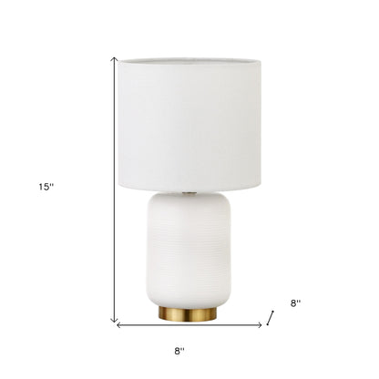 Lampe de table cylindrique en céramique dorée et blanche de 15 po avec abat-jour tambour blanc