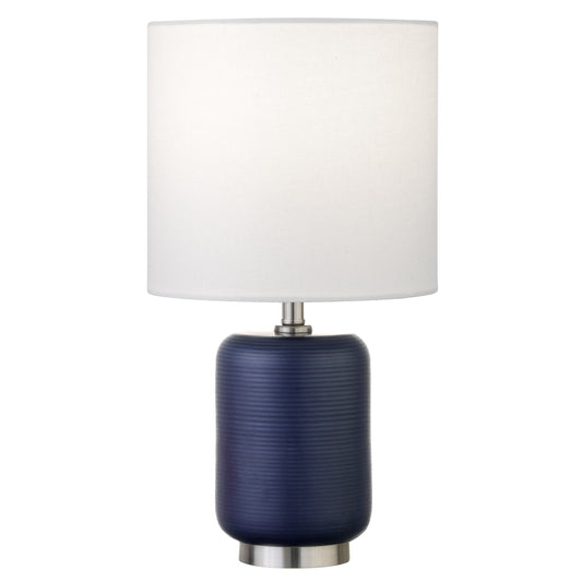 Lampe de table cylindrique en céramique bleue et argentée de 15 po avec abat-jour tambour blanc