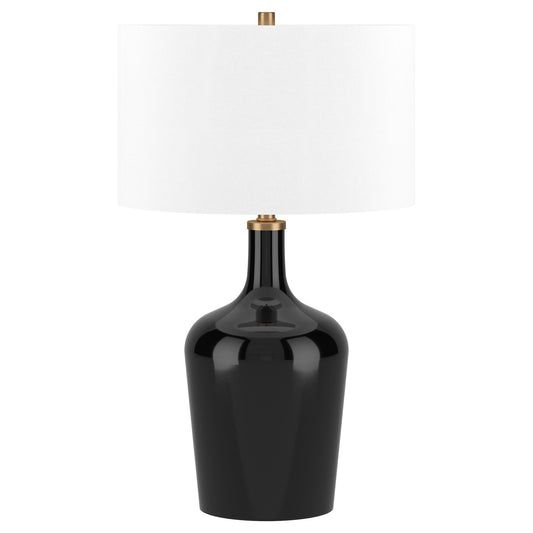 25" Black Glass Urn Table Lamp With White Drum Shade