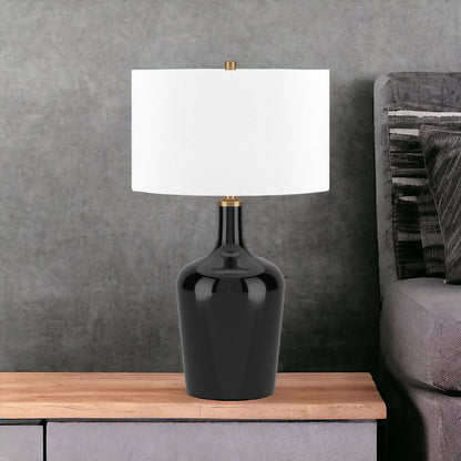 25" Black Glass Urn Table Lamp With White Drum Shade