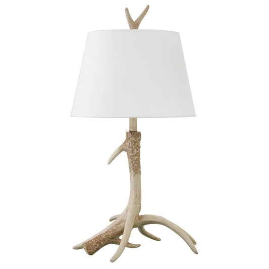 27" Brown Antlers Table Lamp With White Drum Shade