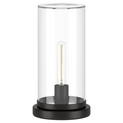 Lampe de table en métal noir de 13 po avec abat-jour cylindrique transparent